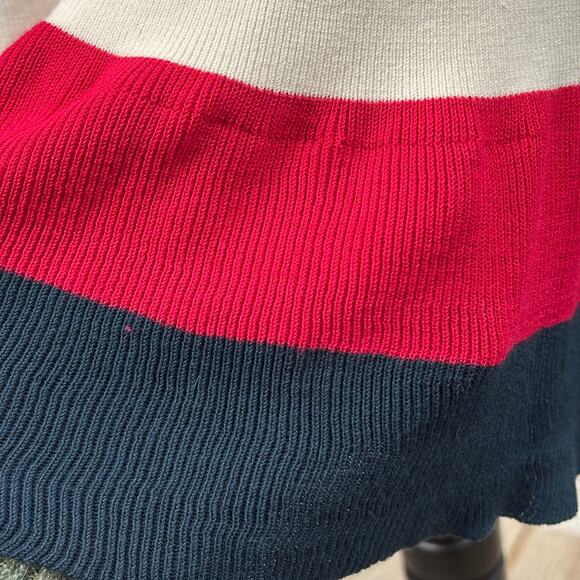 Loft Red White Blue Striped Dress Ribbed Flutter Bell Sleeves Ruffle Bottom New - Picture 12 of 13